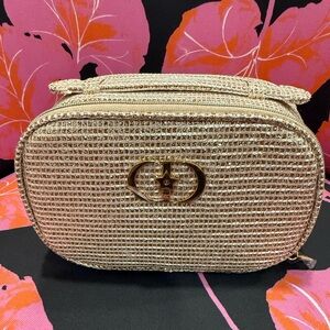 NEW Christian Dior Gold Woven Beauty Makeup Bag Pouch